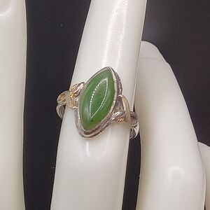 Vintage Sterling Silver 925 Women's Marquise Cabochon Jade Ring Size 5.5